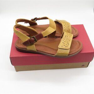 Cobb Hill Women's Yellow Laser-Cut Leather Sandals Adjustable Buckle Straps 7.5